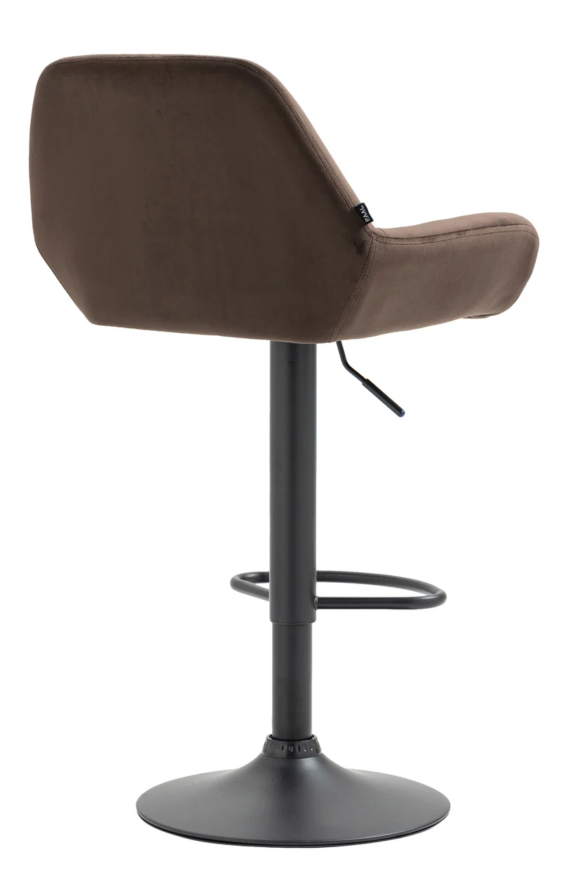 Tabouret de bar en velours rembourré marron base trompette métal noir mat TDB10421