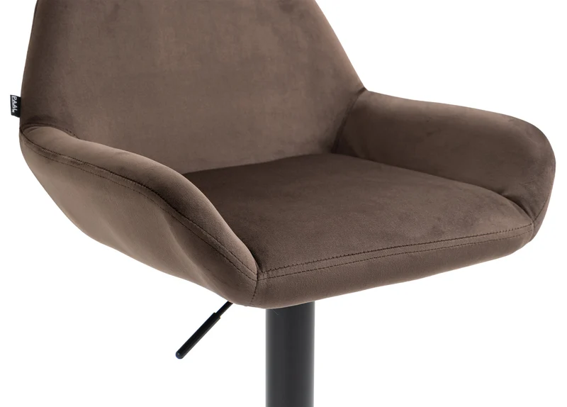 Tabouret de bar en velours rembourré marron base trompette métal noir mat TDB10421
