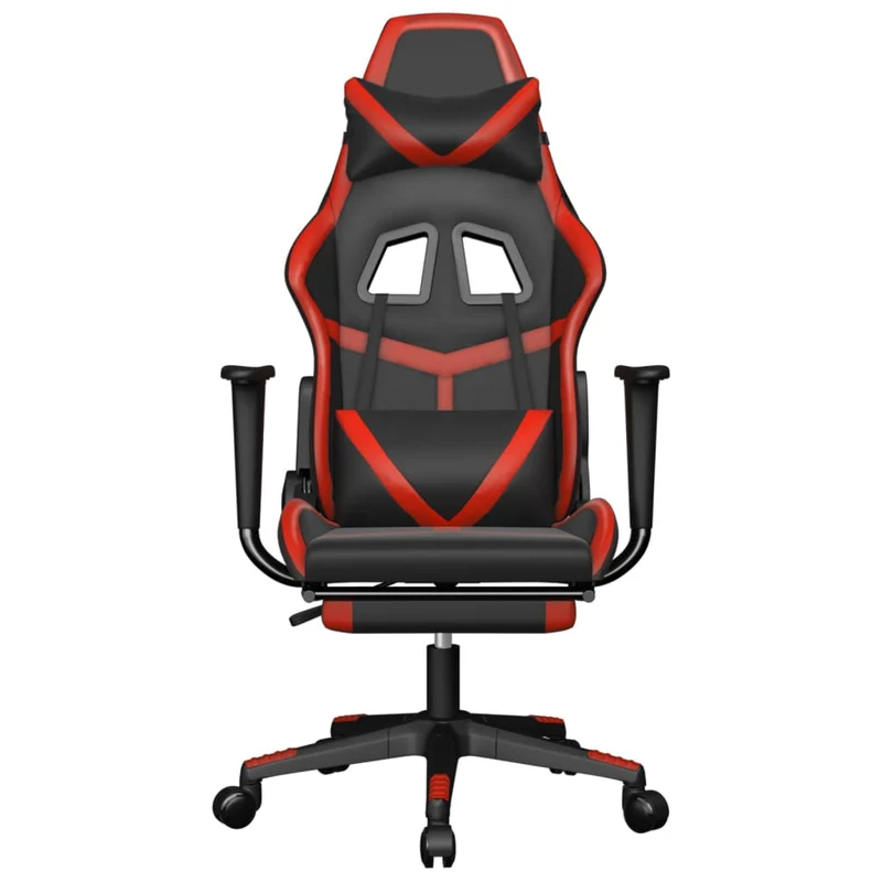 Fauteuil de bureau chaise gaming sur roulettes avec repose-pieds en PVC noir et rouge DEC025791