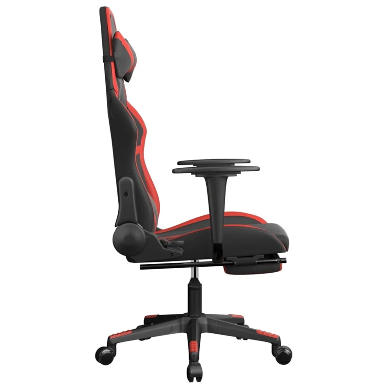 Fauteuil de bureau chaise gaming sur roulettes avec repose-pieds en PVC noir et rouge DEC025791