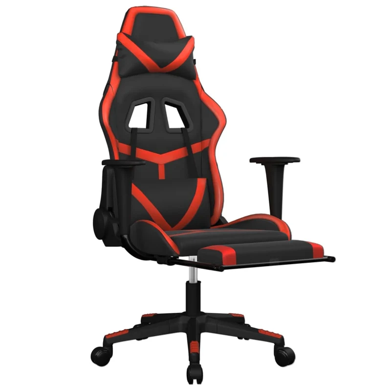 Fauteuil de bureau chaise gaming sur roulettes avec repose-pieds en PVC noir et rouge DEC025791