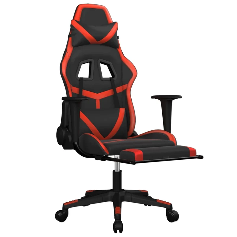 Fauteuil de bureau chaise gaming fonction de massage avec coussin lombaire avec repose-pieds en PVC noir et rouge DEC025860