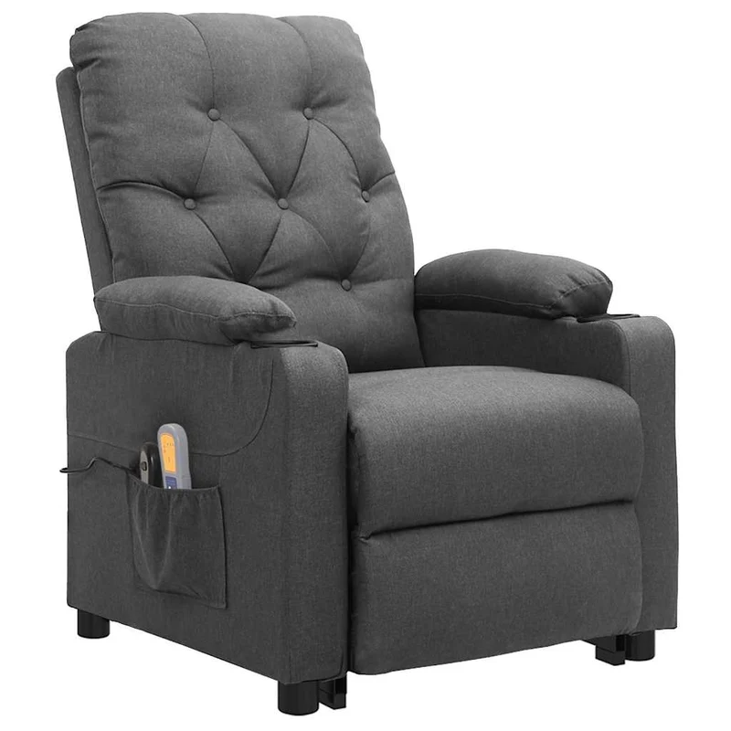 Fauteuil de relaxation avec fonction d'inclinaison manuelle et massage en tissu gris clair DEC029213