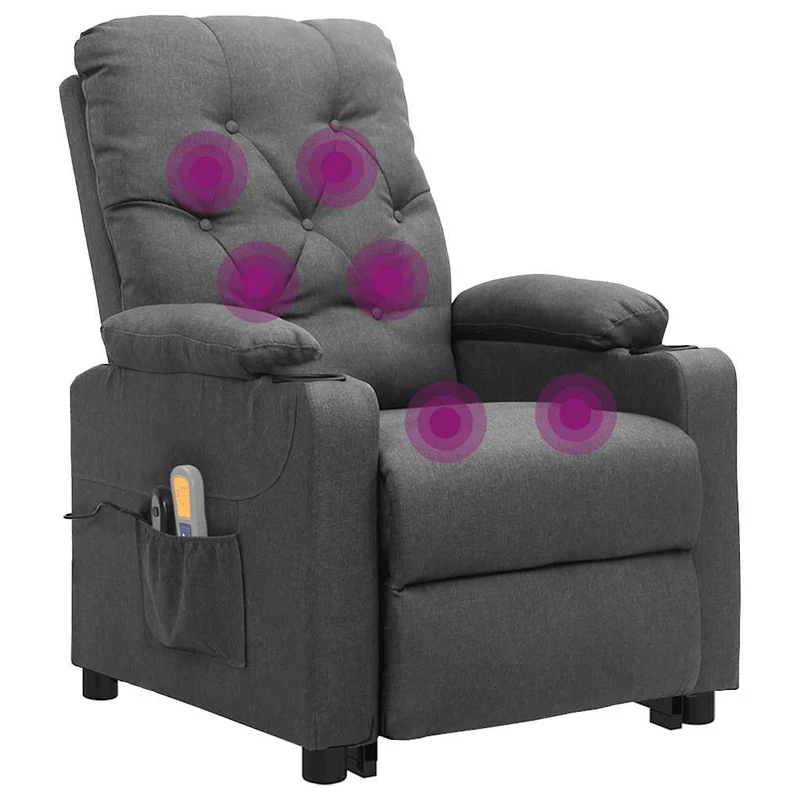 Fauteuil de relaxation avec fonction d'inclinaison manuelle et massage en tissu gris clair DEC029213