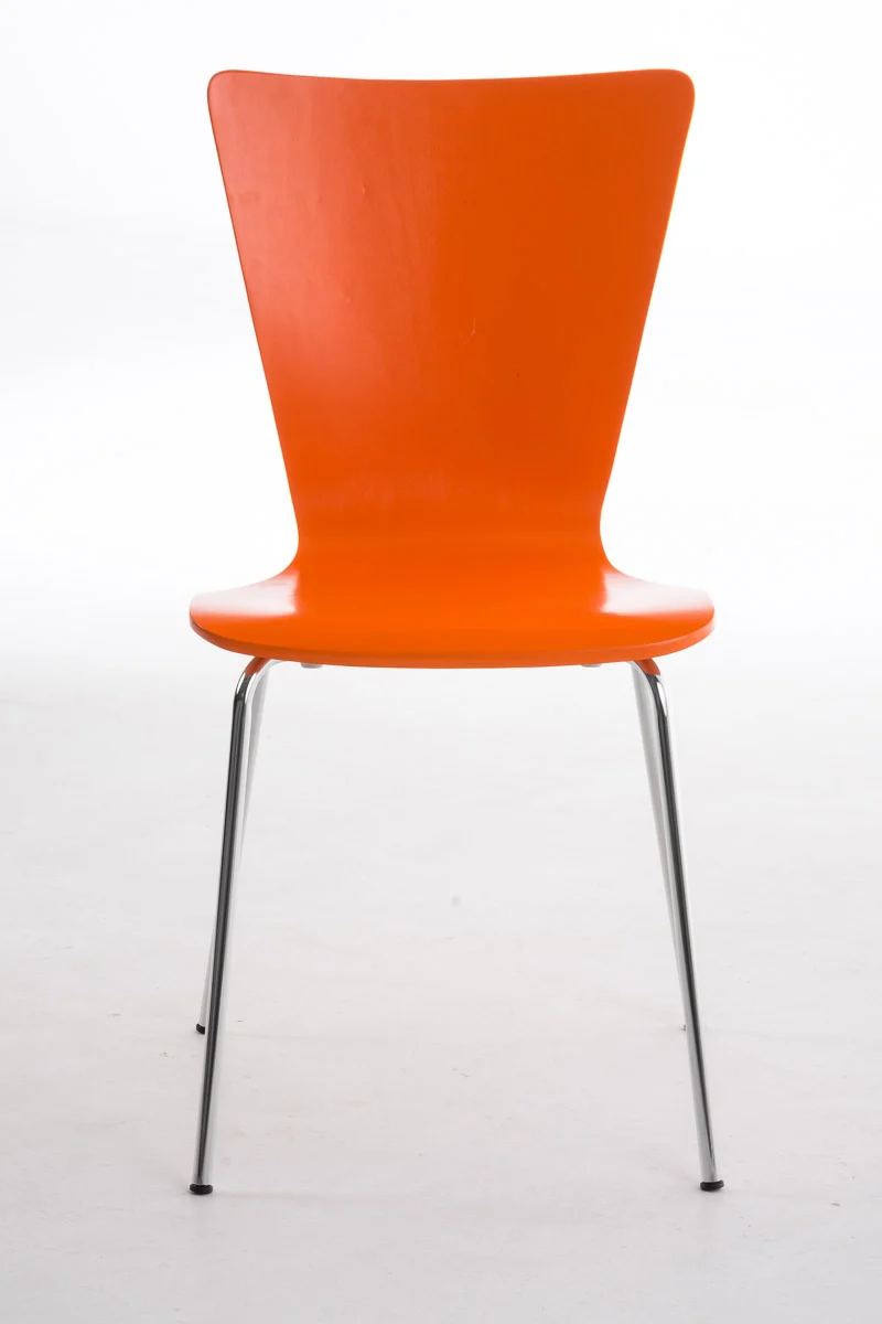 Lot de 2 chaises de cuisine salle à manger empilable en bois orange et structure stable à quatre pieds en métal 10_0003078