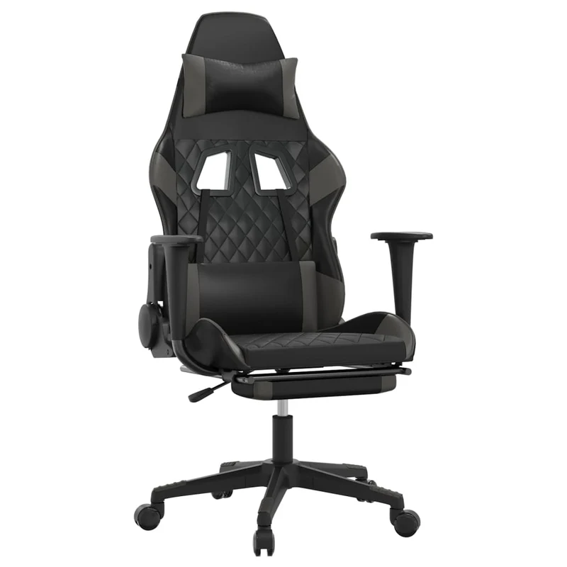Fauteuil de bureau chaise gaming sur roulettes avec repose-pied noir et gris PVC gris DEC025780