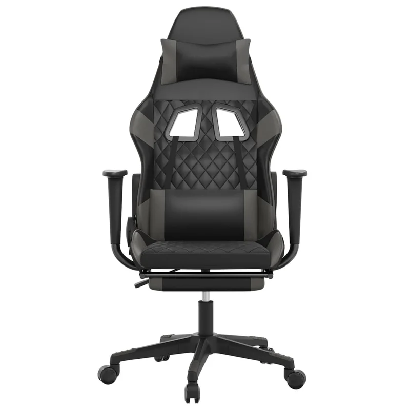 Fauteuil de bureau chaise gaming sur roulettes avec repose-pied noir et gris PVC gris DEC025780