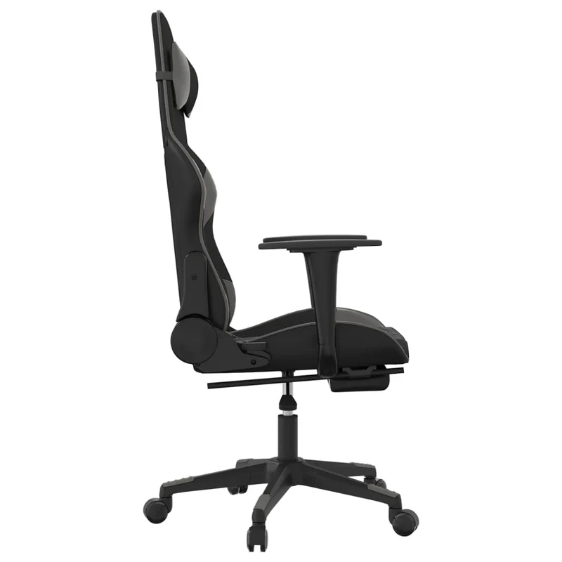 Fauteuil de bureau chaise gaming sur roulettes avec repose-pied noir et gris PVC gris DEC025780