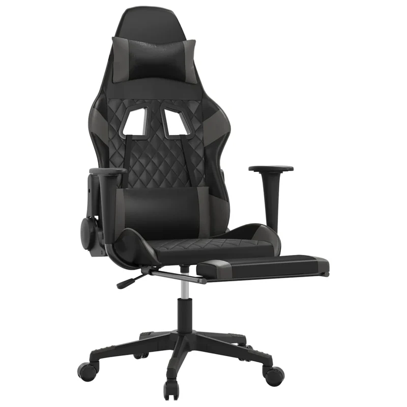 Fauteuil de bureau chaise gaming sur roulettes avec repose-pied noir et gris PVC gris DEC025780