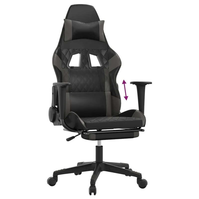 Fauteuil de bureau chaise gaming sur roulettes avec repose-pied noir et gris PVC gris DEC025780