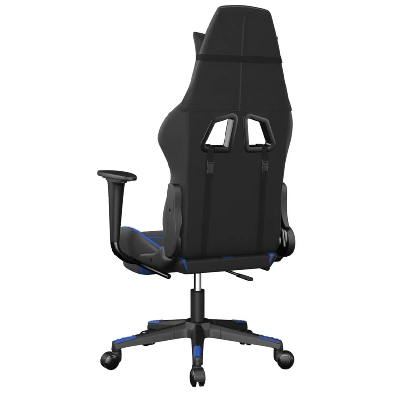 Fauteuil de bureau chaise gaming sur roulettes avec repose-pieds en PVC noir et bleu DEC025753