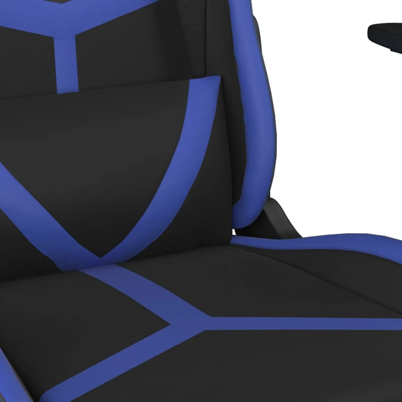 Fauteuil de bureau chaise gaming avec coussin lombaire fonction de massage et repose-pieds en PVC bleu et noir DEC025880