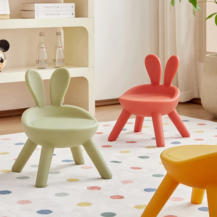 Contemporary Creative Kids PP Bunny Ear Round Footstool With Backrest For Entryway And Living Room