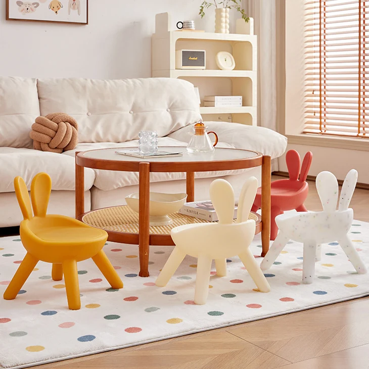 Contemporary Creative Kids PP Bunny Ear Round Footstool With Backrest For Entryway And Living Room