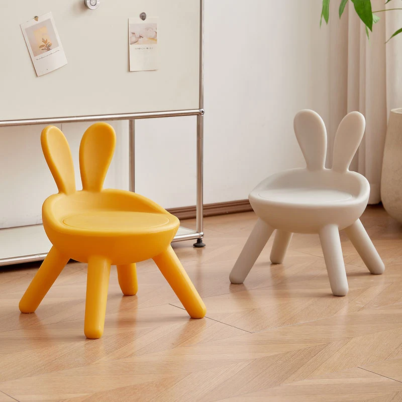Contemporary Creative Kids PP Bunny Ear Round Footstool With Backrest For Entryway And Living Room