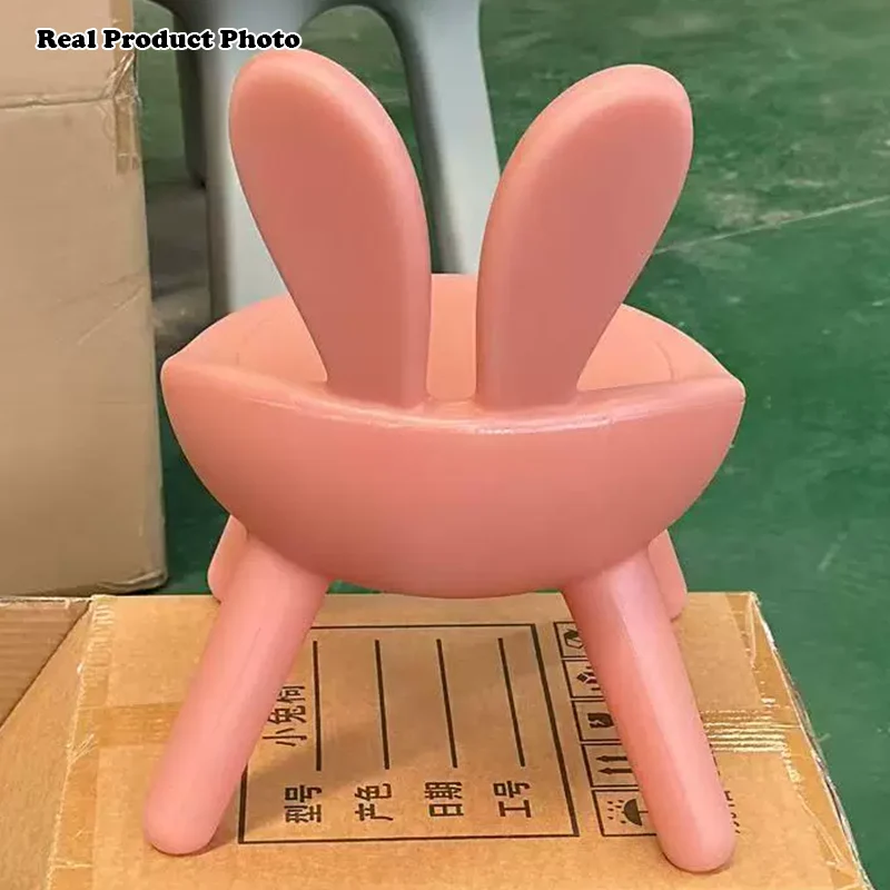 Contemporary Creative Kids PP Bunny Ear Round Footstool With Backrest For Entryway And Living Room