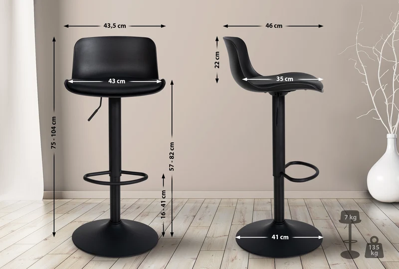 Tabouret de bar x1 hauteur réglable et siège pivotant avec siège en plastique noir métal noir 10_0004531