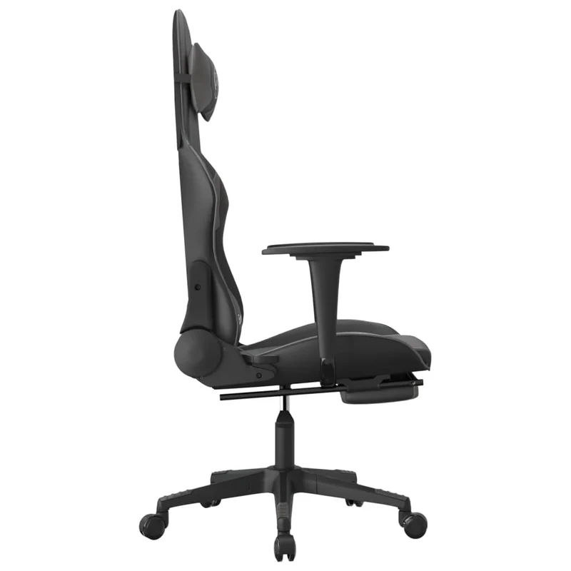Fauteuil de bureau chaise gaming sur roulettes avec repose-pieds en PVC gris et noir DEC025779