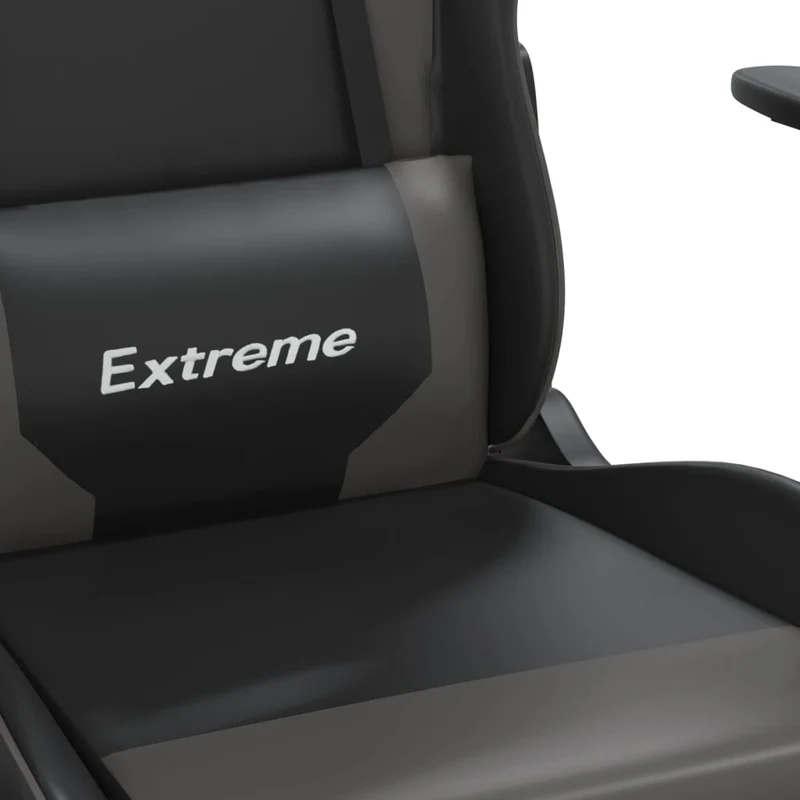 Fauteuil de bureau chaise gaming sur roulettes avec repose-pieds en PVC gris et noir DEC025779