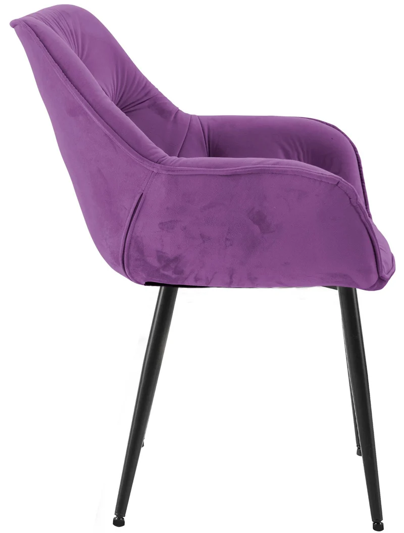 Lot de 2 chaises de salle à manger coutures décoratives en velours violet et pieds en métal noir 10_0007715