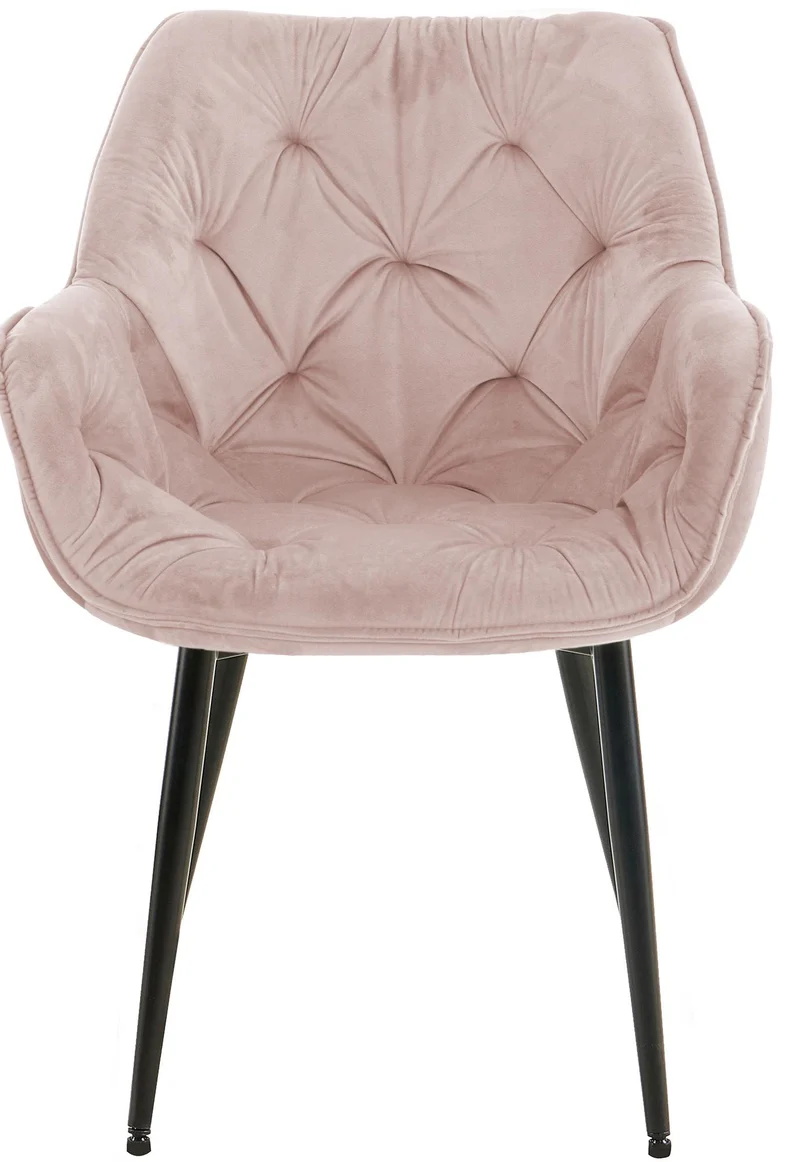 Lot de 4 chaises de salle à manger coutures décoratives en velours rose et pieds en métal noir 10_0007669