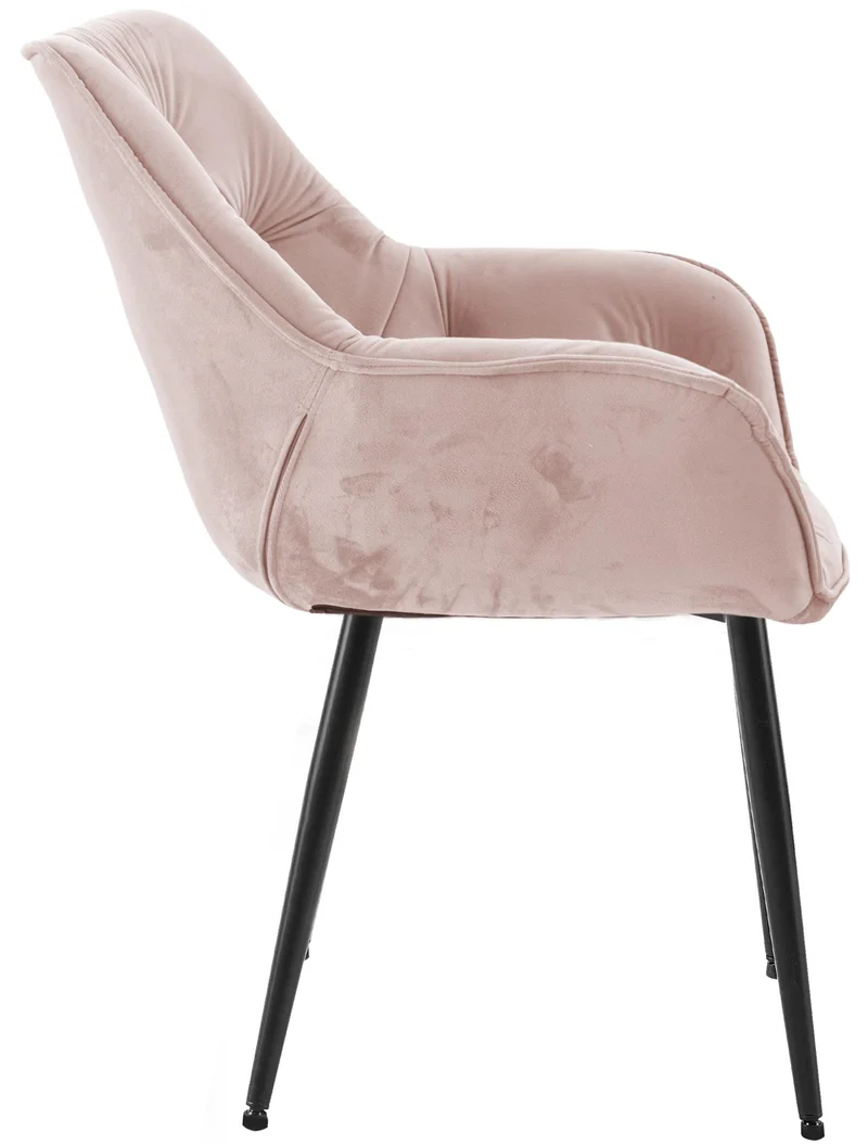 Lot de 4 chaises de salle à manger coutures décoratives en velours rose et pieds en métal noir 10_0007669