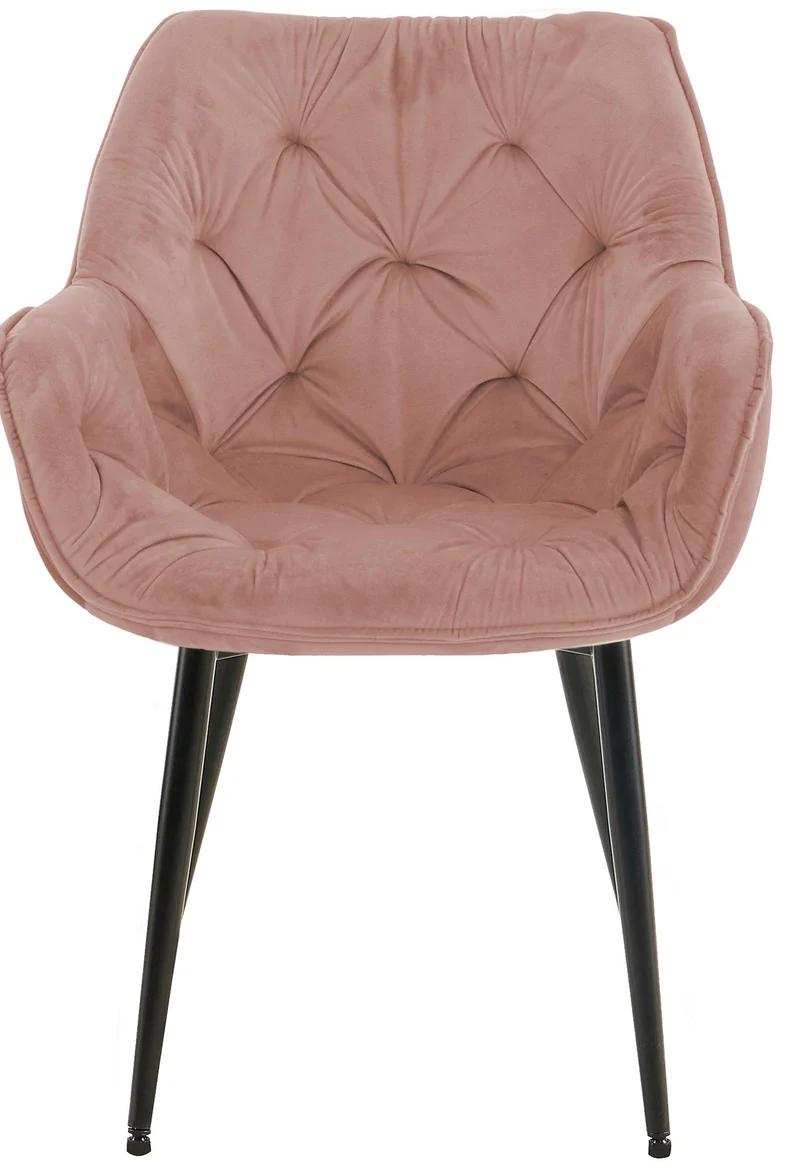 Lot de 2 chaises de salle à manger coutures décoratives en velours rose et pieds en métal noir 10_0007628