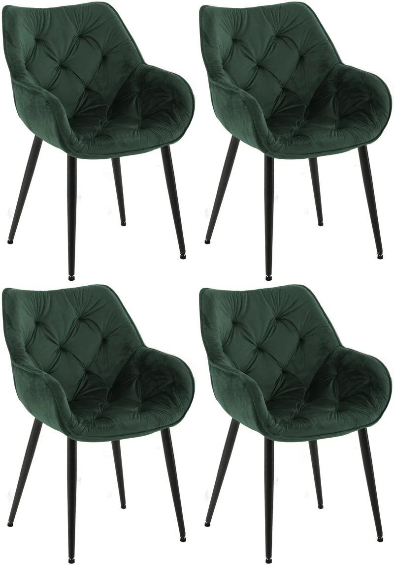 Lot de 4 chaises de salle à manger coutures décoratives en velours vert et pieds en métal noir 10_0007575