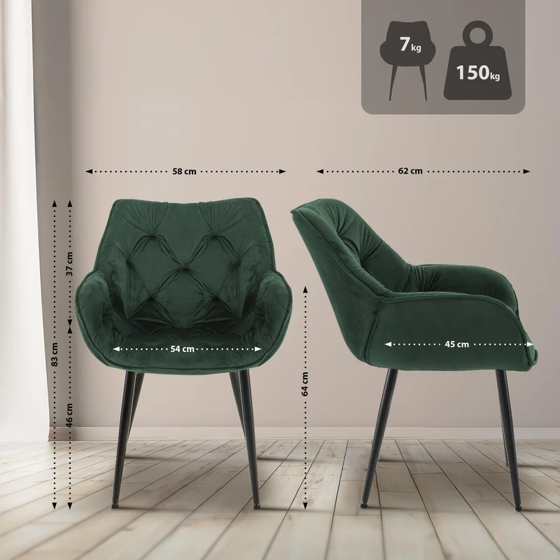 Lot de 4 chaises de salle à manger coutures décoratives en velours vert et pieds en métal noir 10_0007575