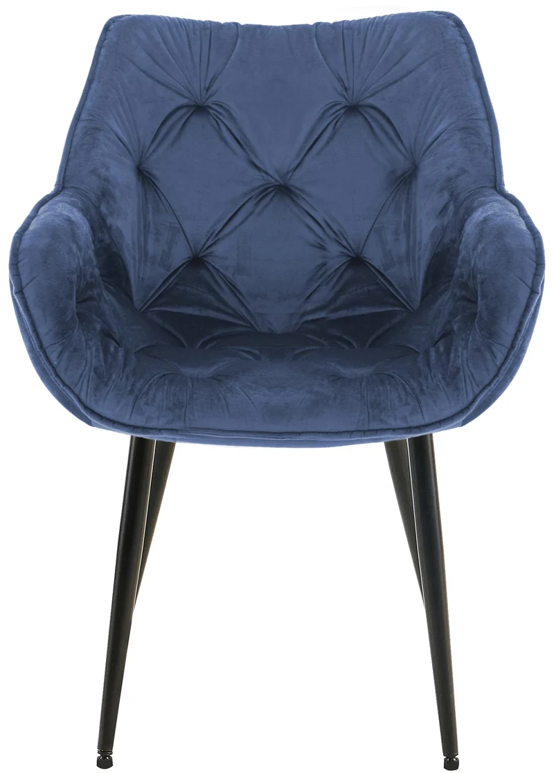 Lot de 4 chaises de salle à manger coutures décoratives en velours bleu et pieds en métal noir 10_0007568