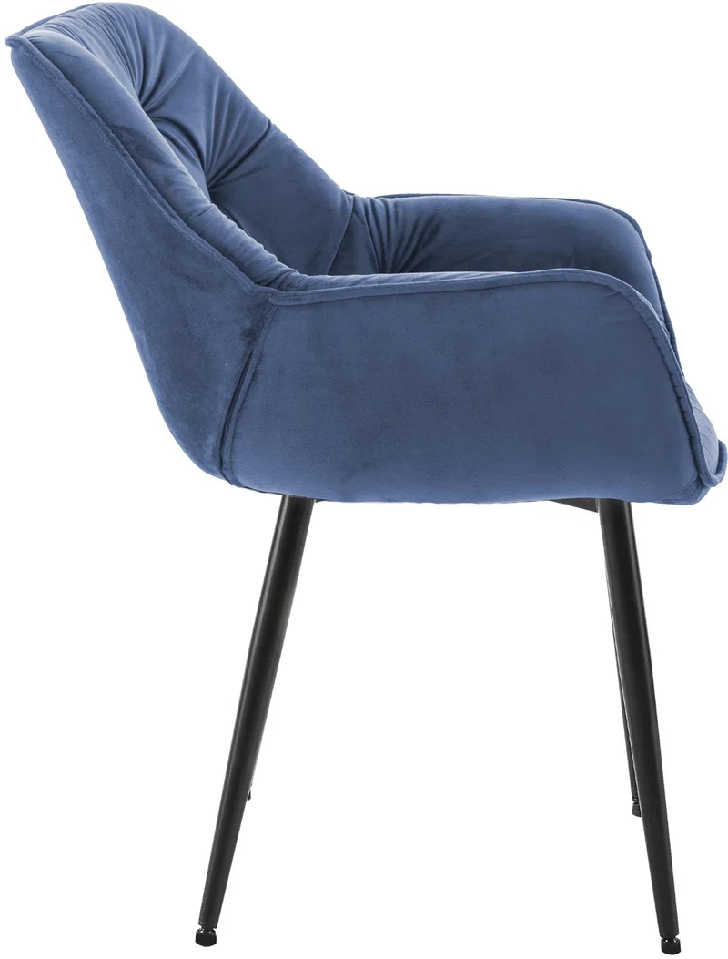 Lot de 4 chaises de salle à manger coutures décoratives en velours bleu et pieds en métal noir 10_0007568