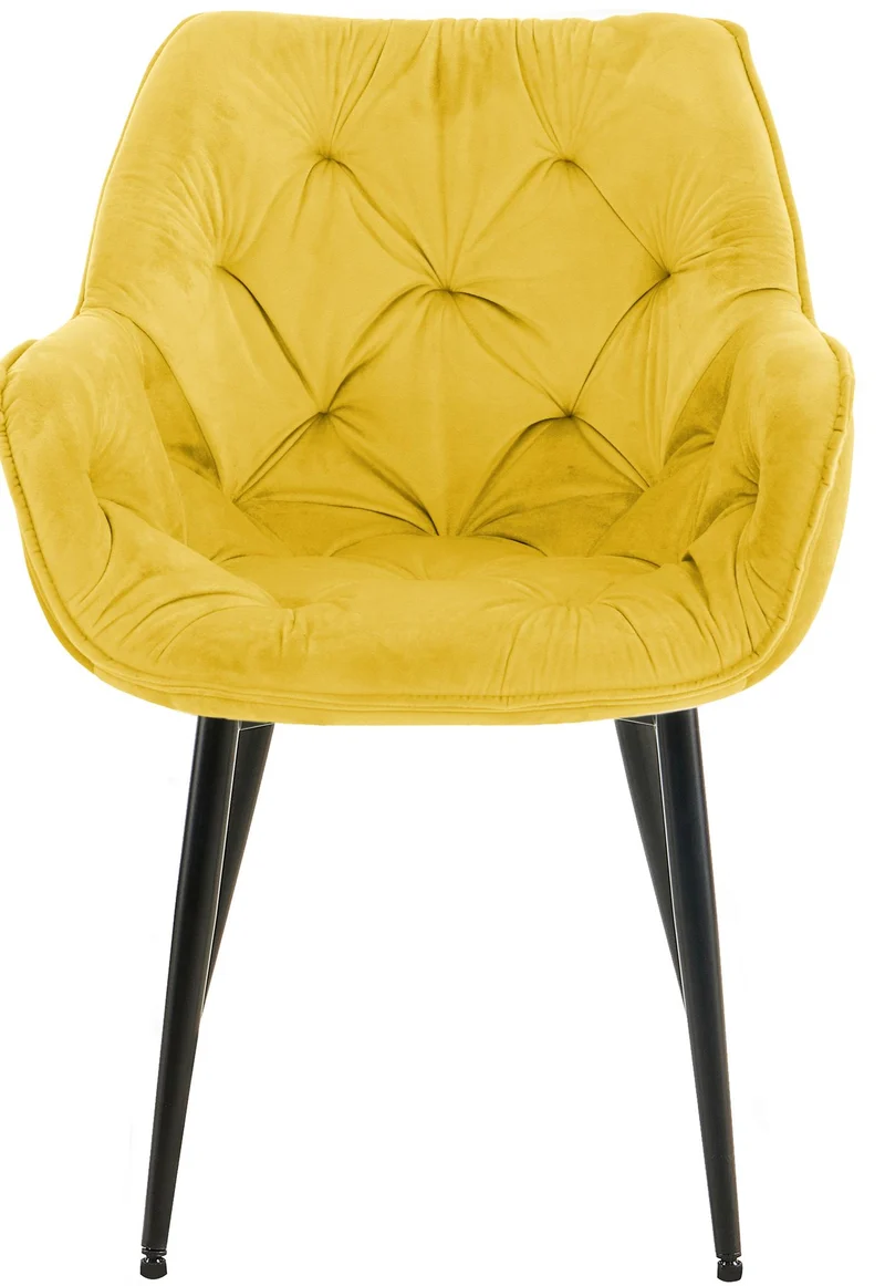 Lot de 2 chaises de salle à manger coutures décoratives en velours jaune et pieds en métal noir 10_0007559