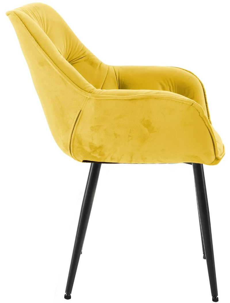 Lot de 2 chaises de salle à manger coutures décoratives en velours jaune et pieds en métal noir 10_0007559