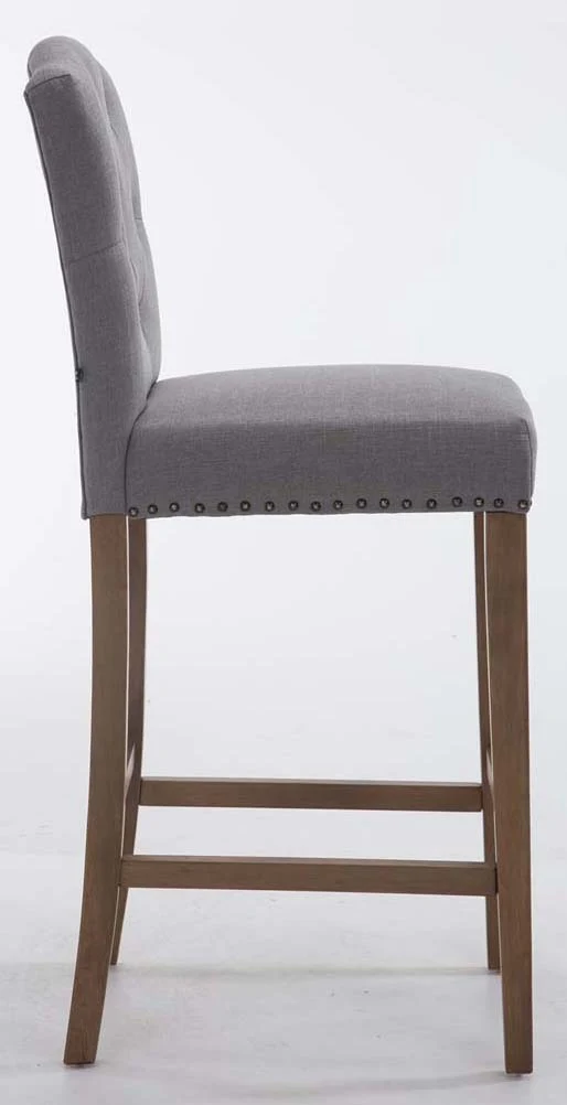 Lot de 2 tabouret de bar capitonné style baroque en tissu gris clair pieds en bois clair 10_0000790