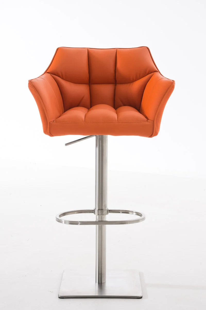 Tabouret de bar x1 réglable en PVC orange assise enveloppante capitonnée avec base carrée acier inoxydable 10_0006861