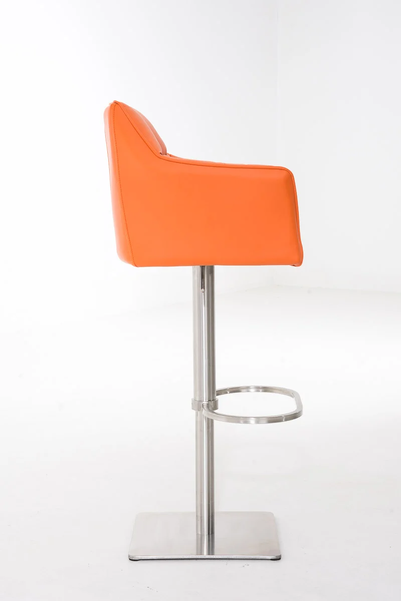 Tabouret de bar x1 réglable en PVC orange assise enveloppante capitonnée avec base carrée acier inoxydable 10_0006861
