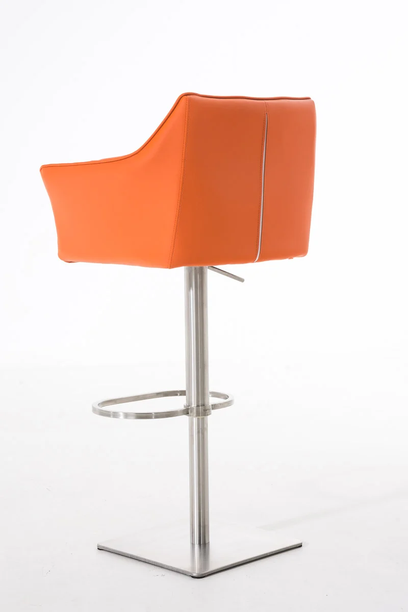 Tabouret de bar x1 réglable en PVC orange assise enveloppante capitonnée avec base carrée acier inoxydable 10_0006861