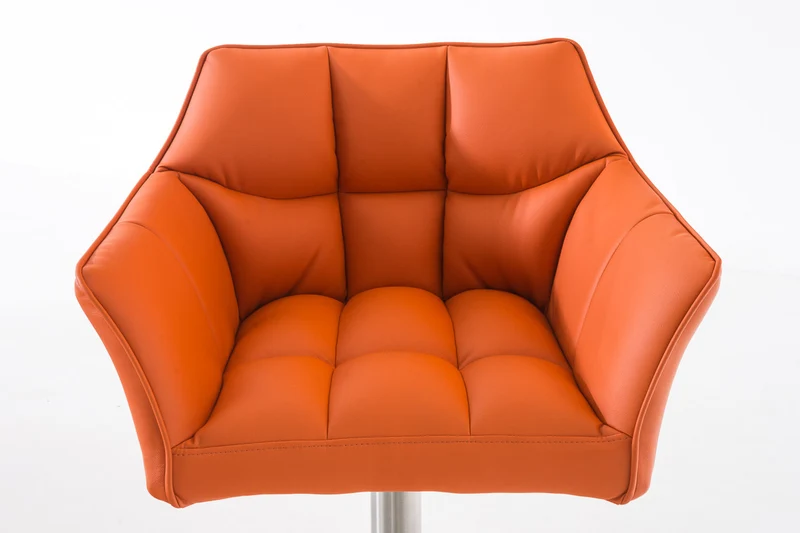 Tabouret de bar x1 réglable en PVC orange assise enveloppante capitonnée avec base carrée acier inoxydable 10_0006861