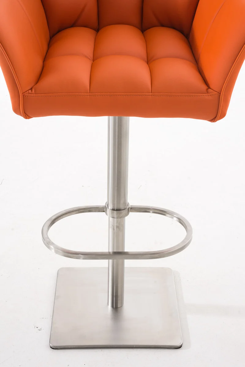 Tabouret de bar x1 réglable en PVC orange assise enveloppante capitonnée avec base carrée acier inoxydable 10_0006861