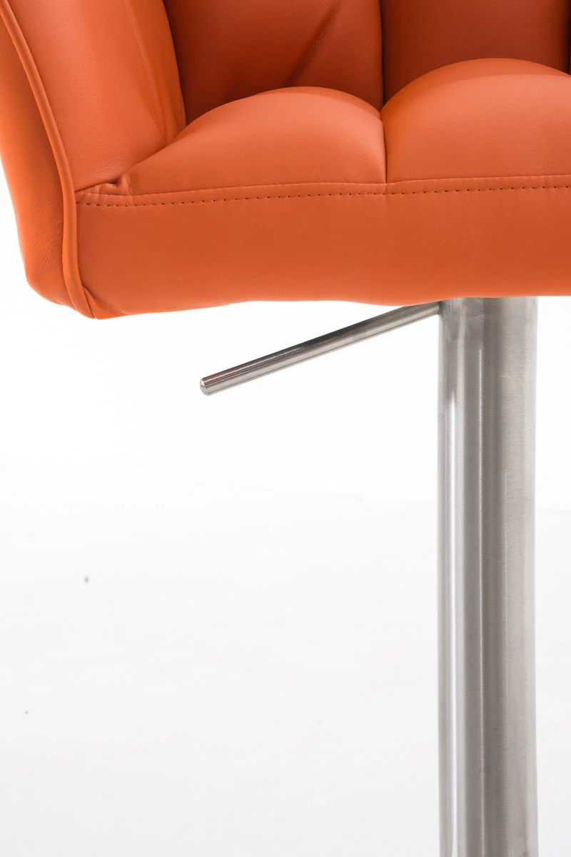 Tabouret de bar x1 réglable en PVC orange assise enveloppante capitonnée avec base carrée acier inoxydable 10_0006861