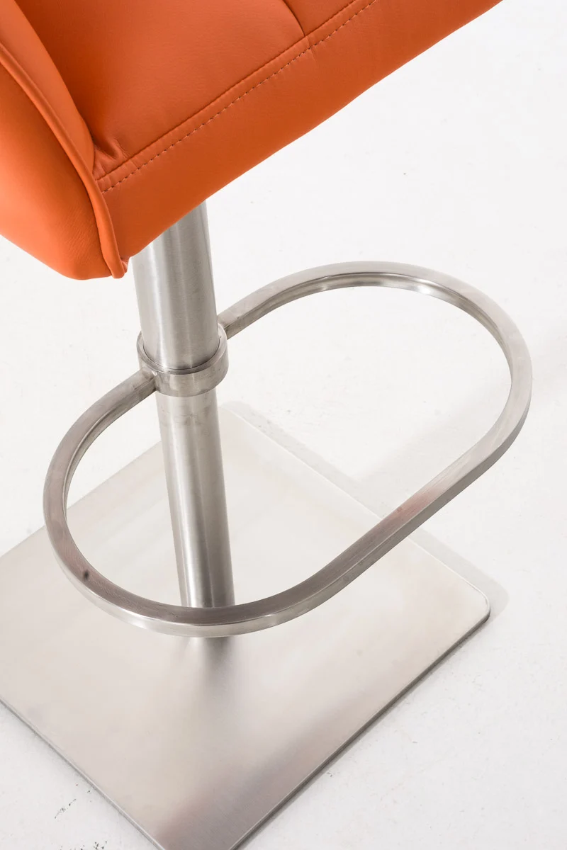 Tabouret de bar x1 réglable en PVC orange assise enveloppante capitonnée avec base carrée acier inoxydable 10_0006861
