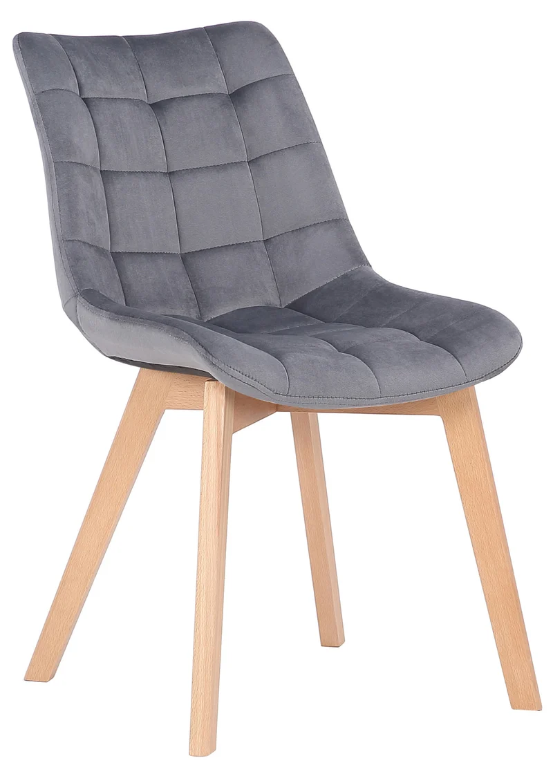 Lot de 2 chaises de salle à manger rembourrage généreux en velours gris piètement en bois 10_0007420