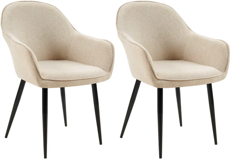 Lot de 2 chaises de salle à manger moderne et confortable en tissu taupe et pieds en métal noir 10_0007409