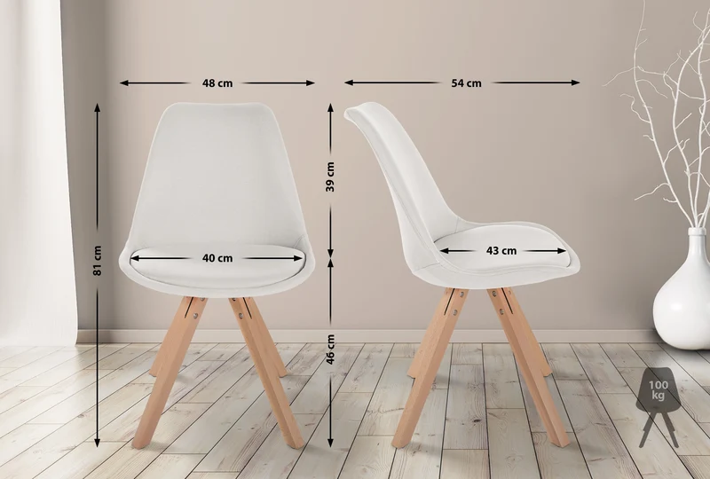 Chaise de salle à manger x1 style scandinave en tissu crème pieds en bois clair 10_0007439