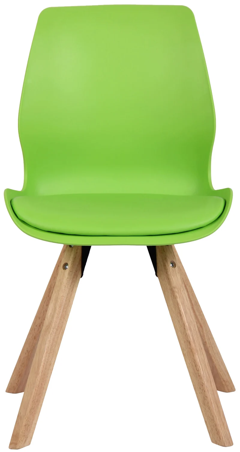 Chaise de salle à manger x1 design scandinave en plastique et PVC vert et pieds en bois carrés clair 10_0007633