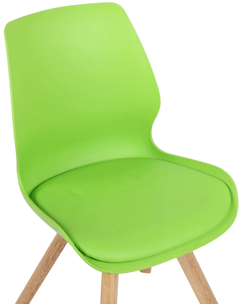 Chaise de salle à manger x1 design scandinave en plastique et PVC vert et pieds en bois carrés clair 10_0007633