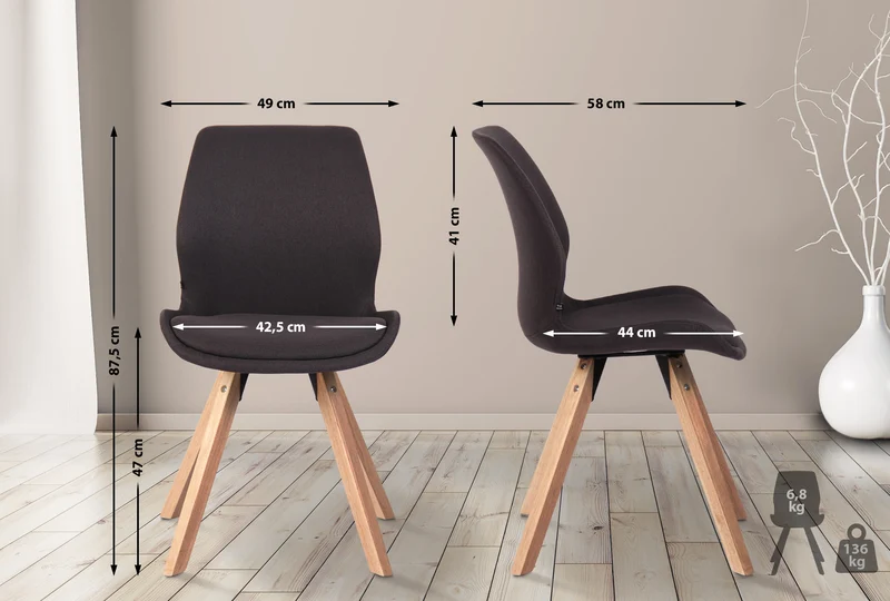 Chaise de salle à manger x1 design scandinave en tissu noir et pieds en bois carrés clair 10_0007505