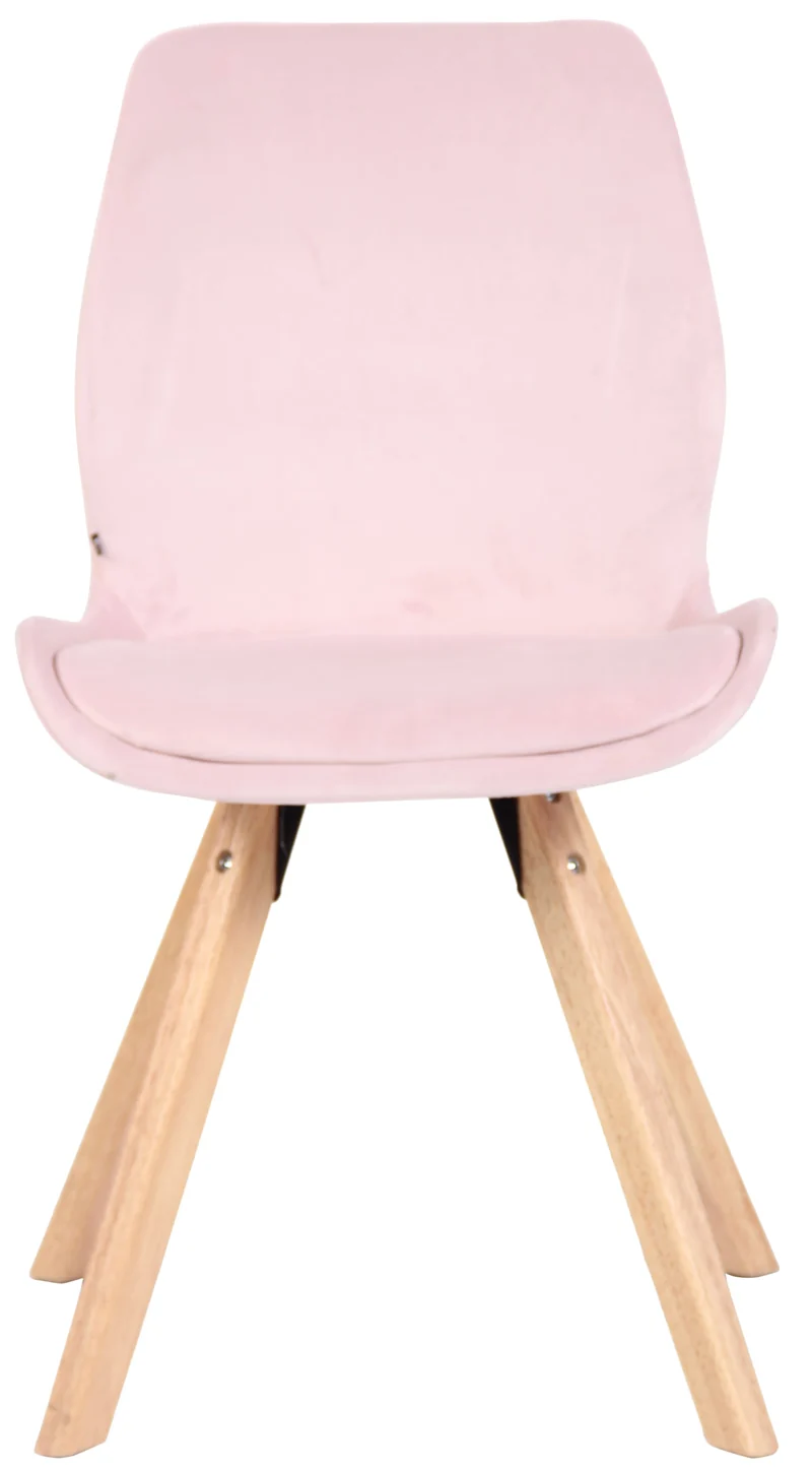 Chaise de salle à manger x1 design scandinave en velours rose et pieds en bois carrés clair 10_0007438