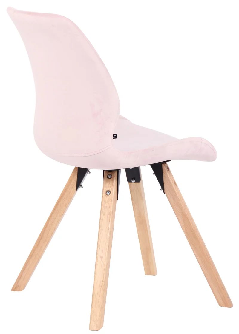 Chaise de salle à manger x1 design scandinave en velours rose et pieds en bois carrés clair 10_0007438