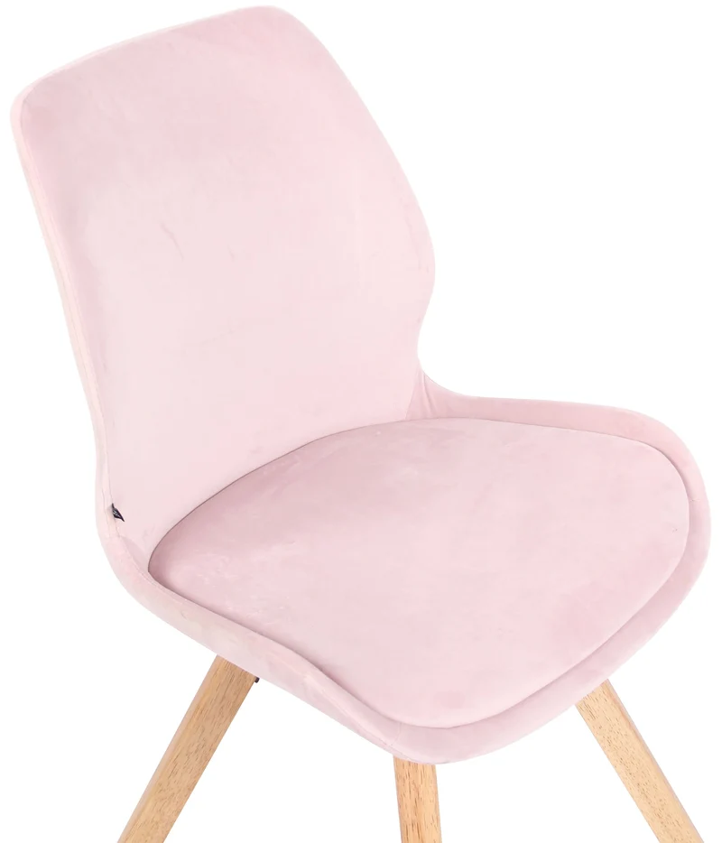 Chaise de salle à manger x1 design scandinave en velours rose et pieds en bois carrés clair 10_0007438